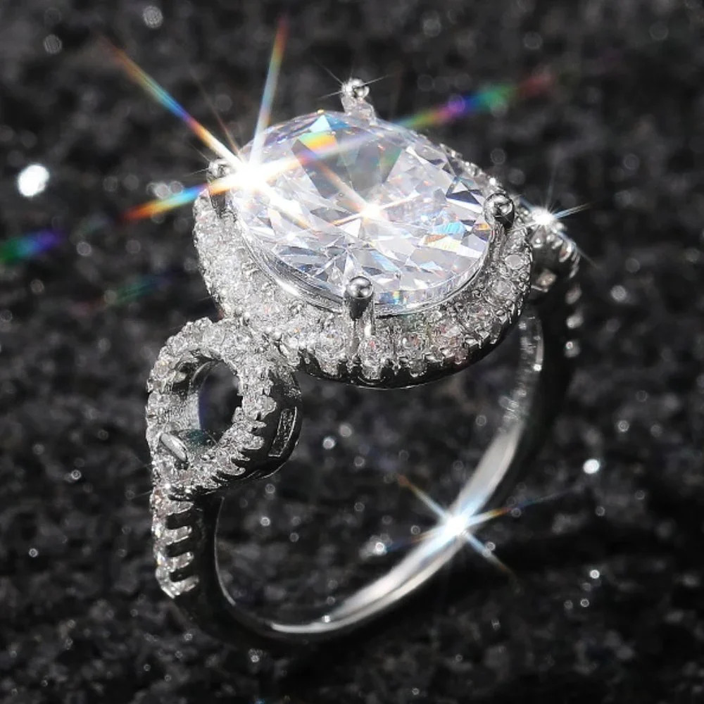 💍Beautiful Hollow Oval Pure Zircon Cubic Carved Macro Pave Silver Rings, K812